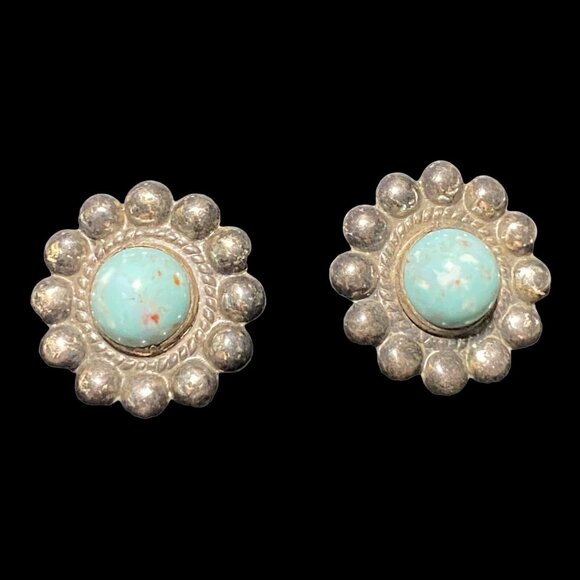 Vintage Earrings Plastic Celluloid or Casein Turquoise Sterling Silver Vintage S - Picture 1 of 3